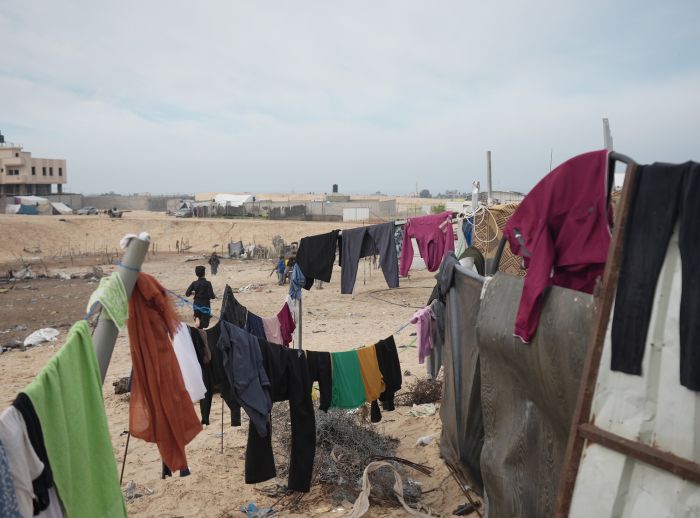 Child running in a camp at al mawasi