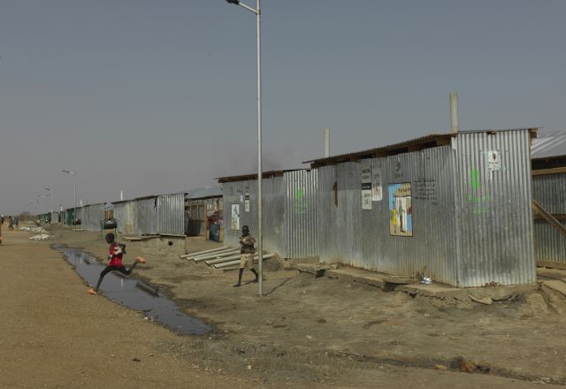 Toilets are built by Oxfam to assist sanitation at the transit centre in Renk.