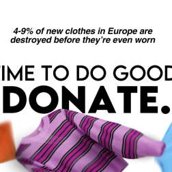 Slogan: Time to do good. Donate. In the background there is a couple of clothing items, the Oxfam Ireland and CISUTAC logos.